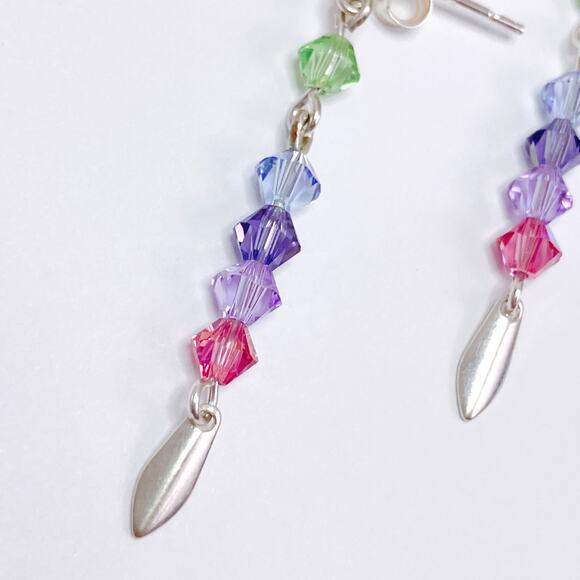 VTG Artisan Sterling Silver Swarovski Colorful Crystal Dangle Earrings Handmade - Picture 6 of 13